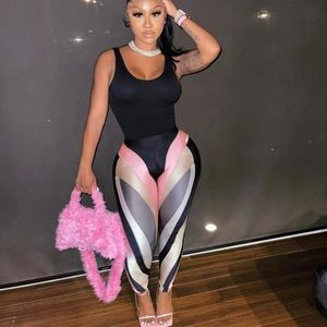 Mugler Lycra Multicolor Spiral Panels Leggings Pink